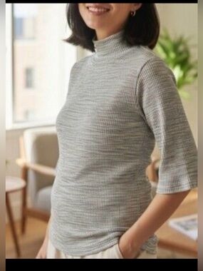 Hatch Womens Rowan Ribbed Mock Neck Heather Gray Maternity Sweater SZ 2